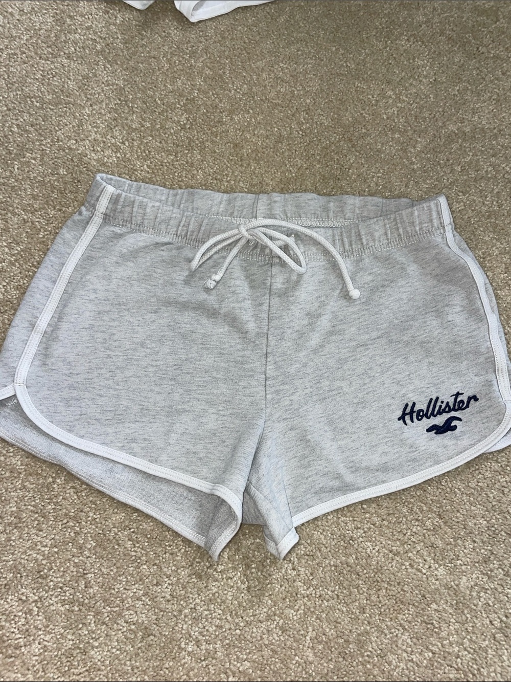 Hollister Light Gray Knit Drawstring Athletic Shorts with Navy Logo XS